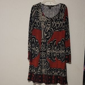 Red and Black Long Sleeve Scoop Neck Sheath Dress